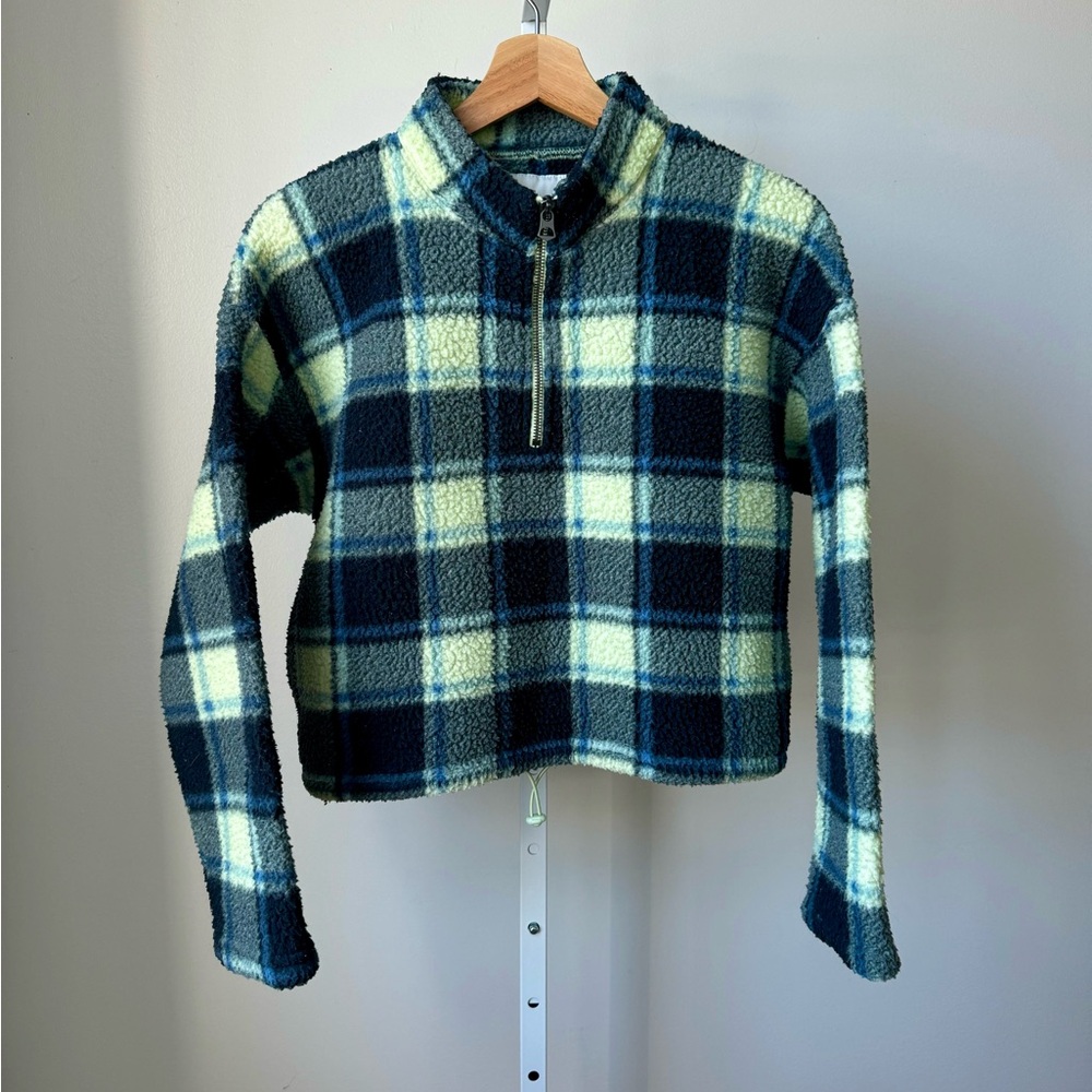 American Eagle Plaid Cropped Pullover Quarter Zip XS